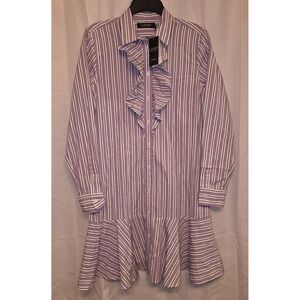 Lauren Ralph Lauren Women's Striped Broadcloth Button Down Shirtdress Size 4 NWT